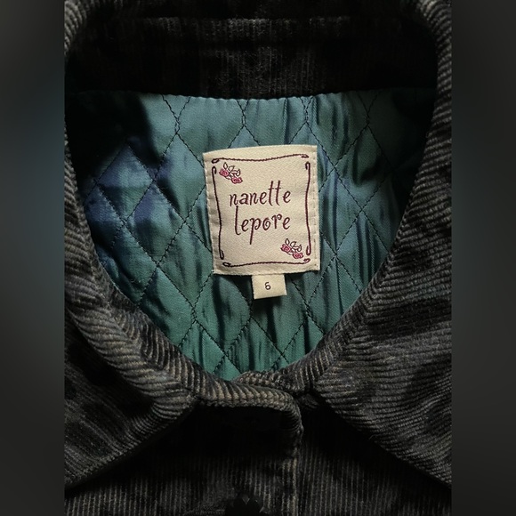 ❤️SOLD❤️ Nanette Lepore Grey Black Leopard Print Corduroy Jacket Coat Size 6 - Picture 4 of 5